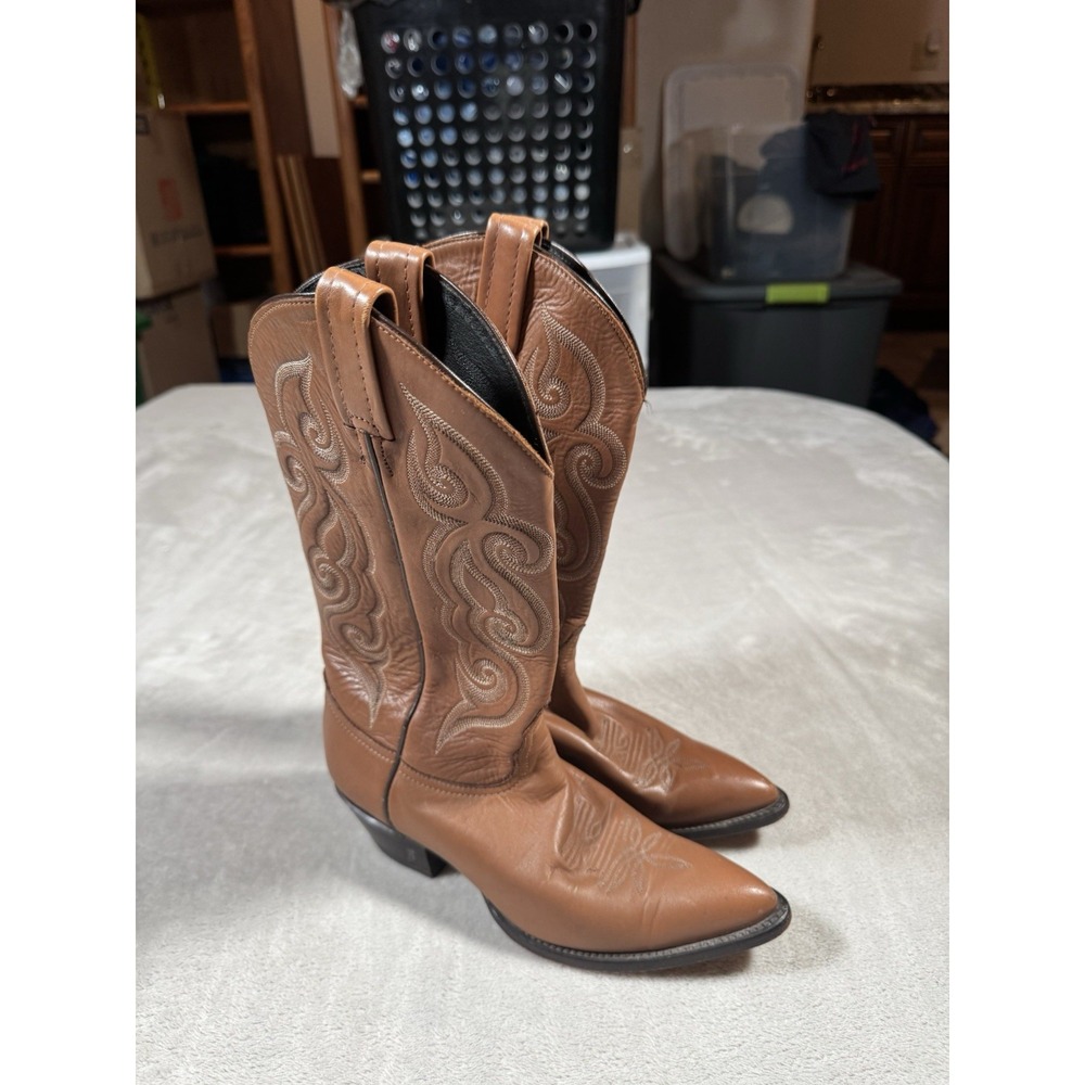 Tony Lama Boots Womens Size 7 M Brown Leather Western Ranch Cowgirl MADE IN USA
